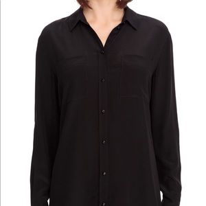 Sezane Boy Shirt Black Silk Blouse Sz 40